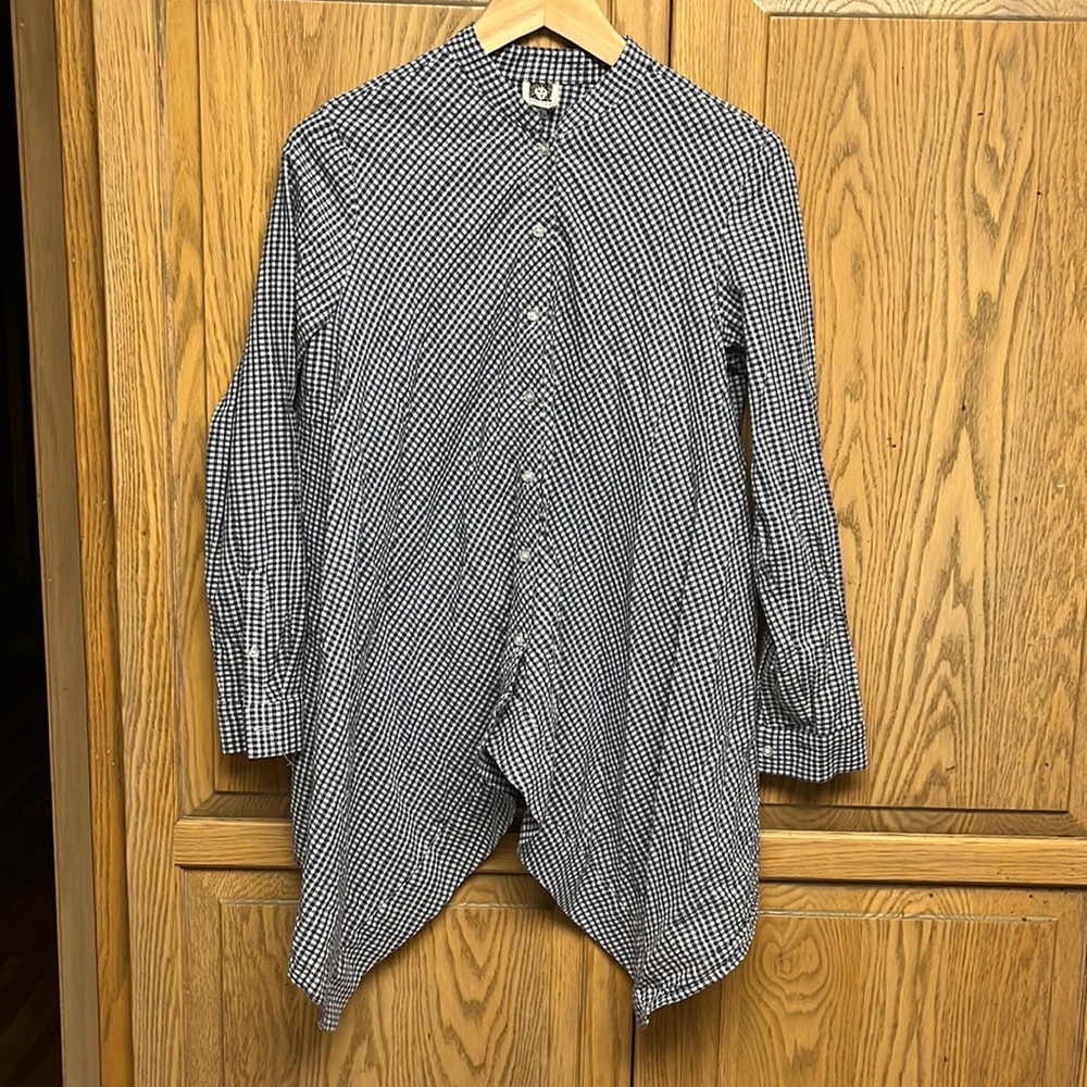 Anne Klein Gingham Plaid Blue Shirt